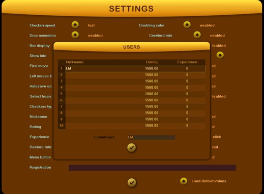 Backgammon Classic - Settings page 2